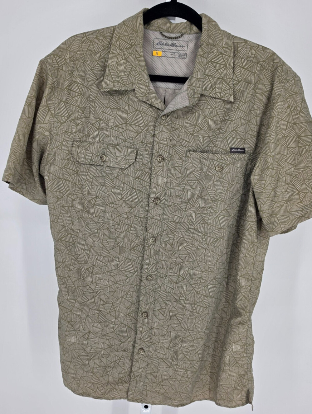 Eddie Bauer Mens Sz TL Short Sleeve Button Up Mountain Shirt Olive Green